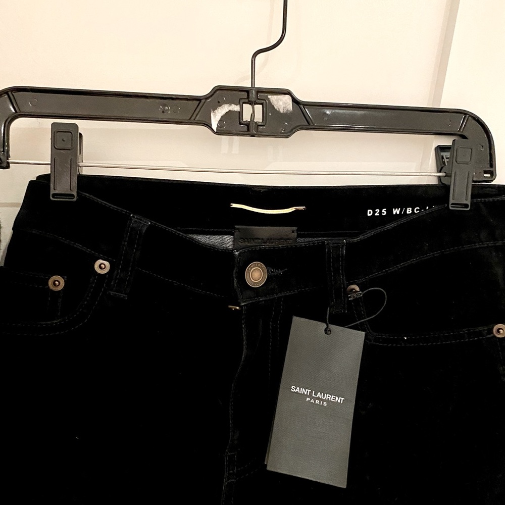 NWT Never Worn SAINT LAURENT Cropped Velvet Bootcut Jeans In Black